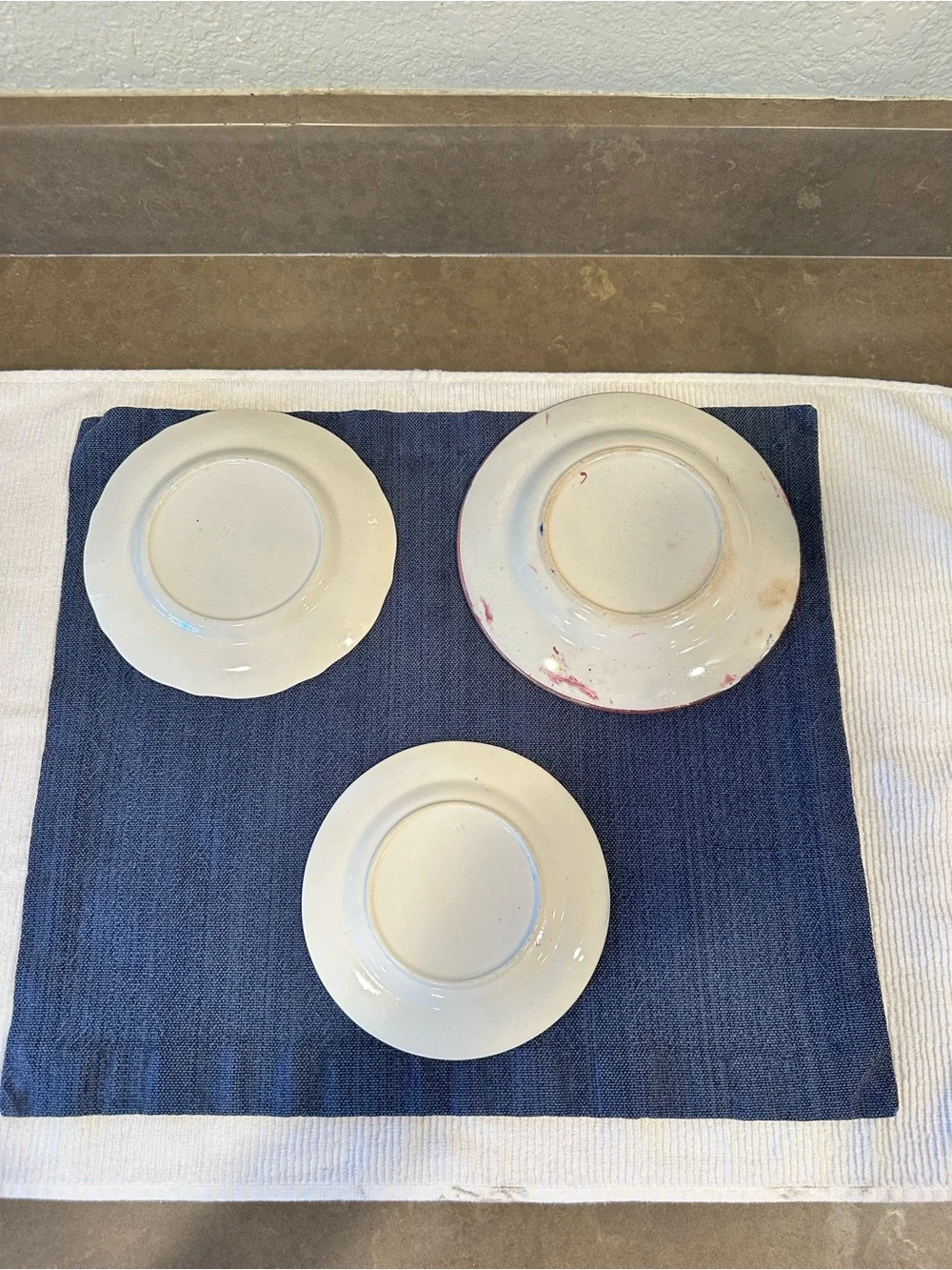 VTG Gaudy Welsh Set of 3 Plates-Hand Painted Oyster Pattern Pink Luster-1800s